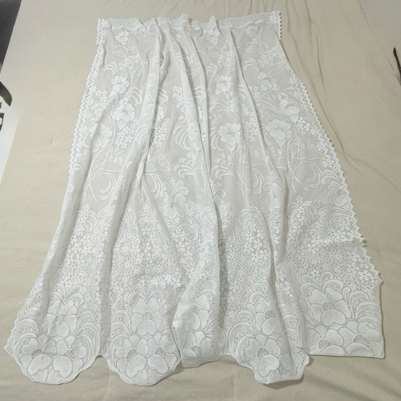 The Unbranded Brand Other - White Lace Curtain Panels Floral Scalloped Edge 61 x 56 Lot Of 2